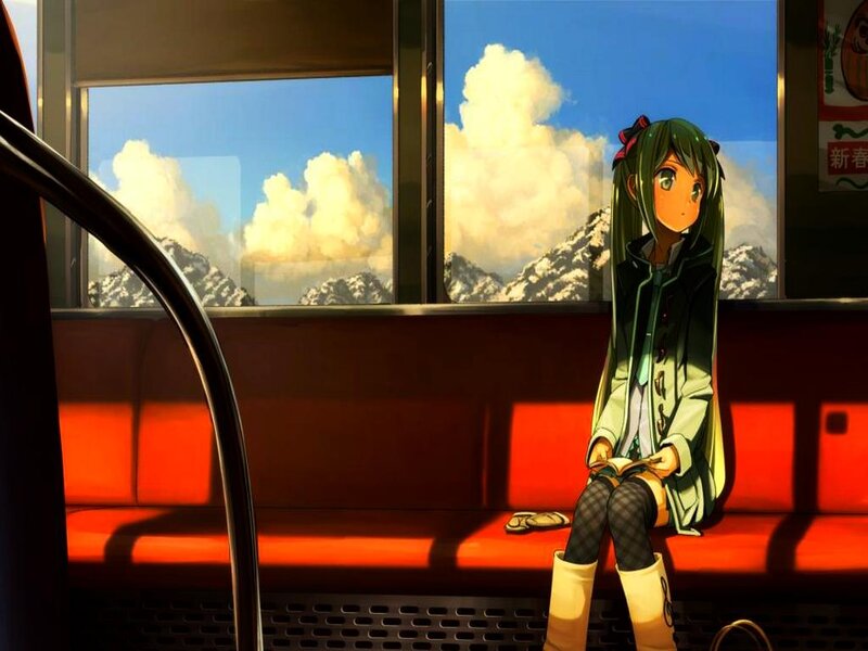 Anime Girl on Train — Red, Serene