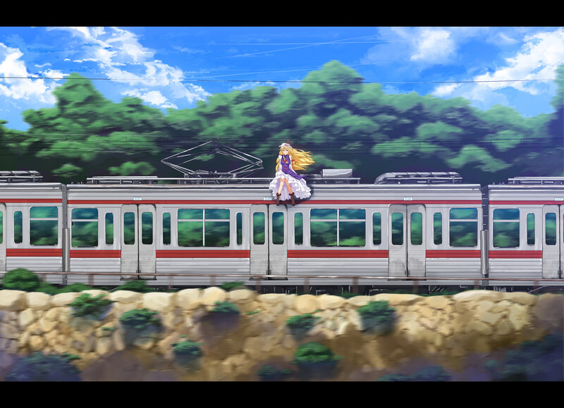 Anime girl on train roof
