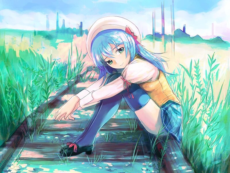 Anime girl on train tracks