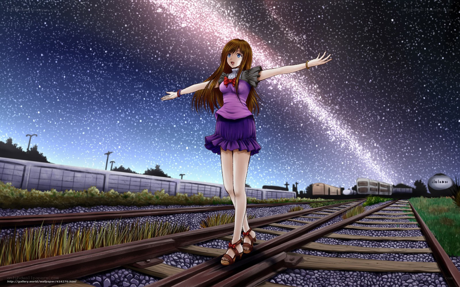 Anime girl on train tracks