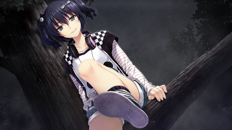 Anime Girl on Tree Branch — Black, Calm