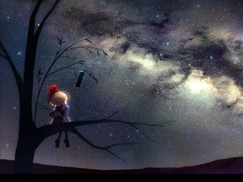 Anime Girl on Tree Branch — Black