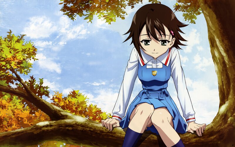 Anime Girl on Tree Branch — Blue, Calm