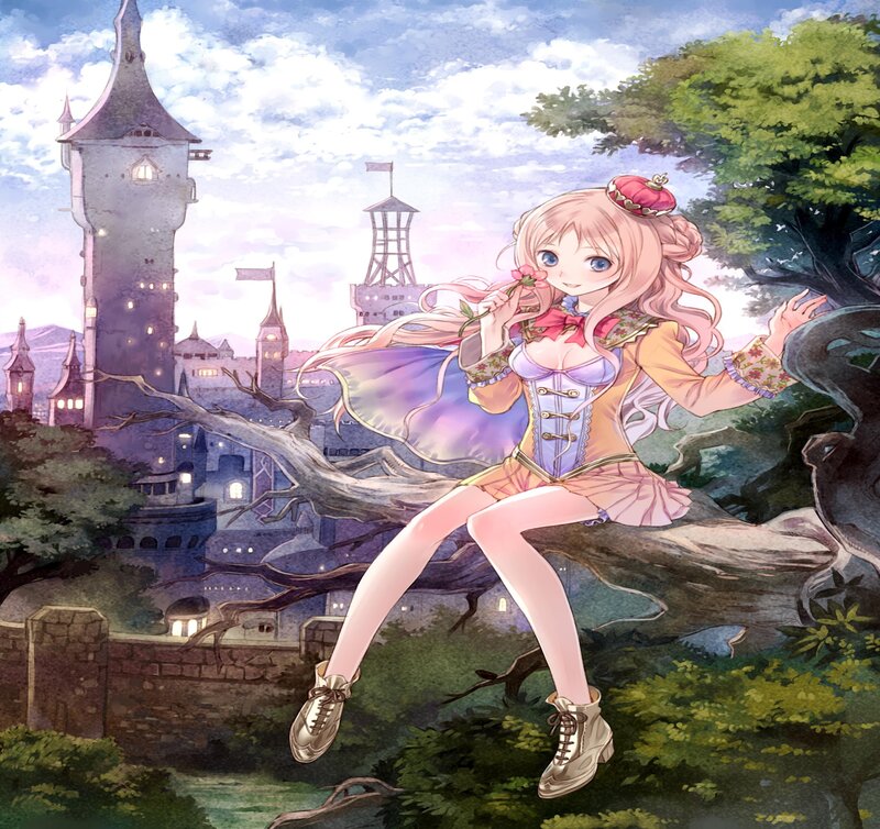 Anime Girl on Tree Branch — Pink, Serene