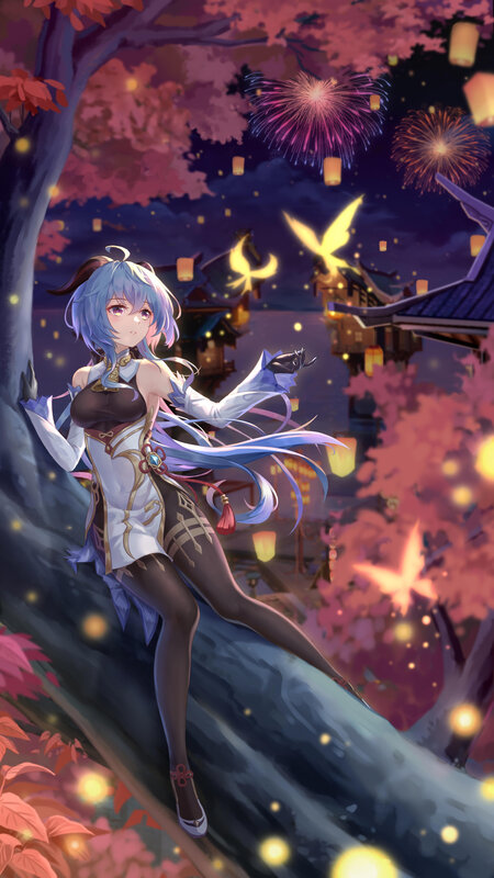 Anime Girl on Tree Branch — Purple, Festive