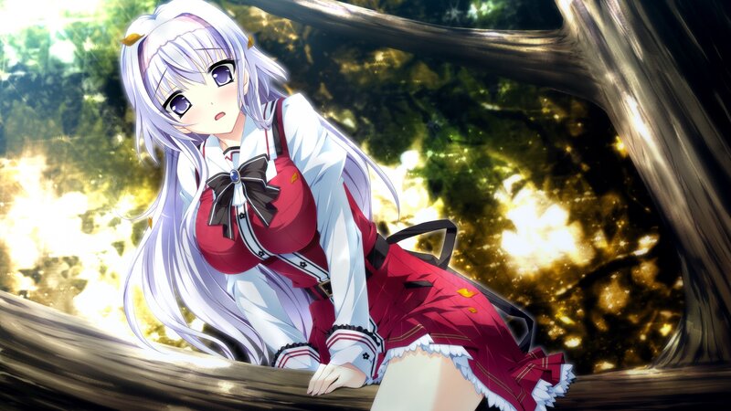 Anime Girl on Tree Branch — White, Dramatic
