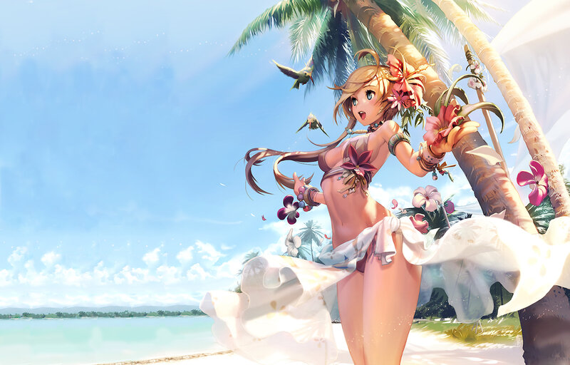 Anime girl on tropical beach