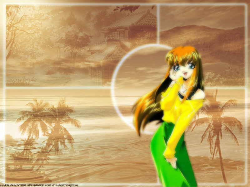 Anime girl on tropical beach