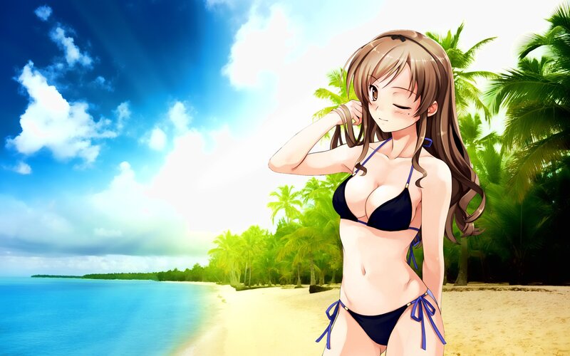 anime girl on tropical beach