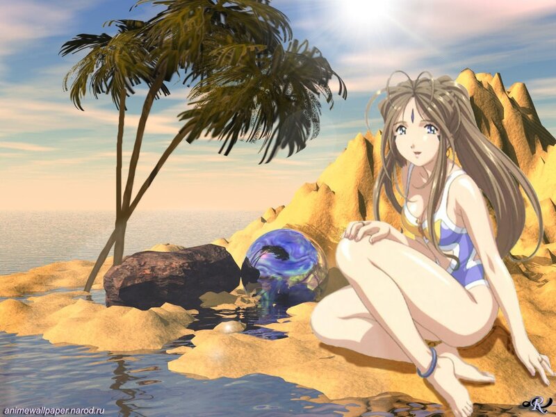 anime girl on tropical beach