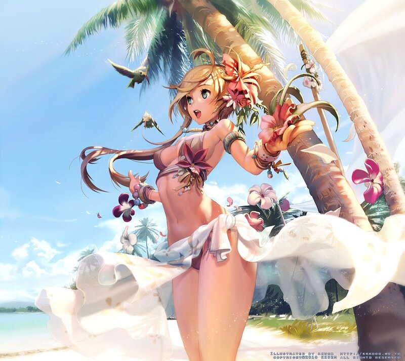 Anime girl on tropical beach