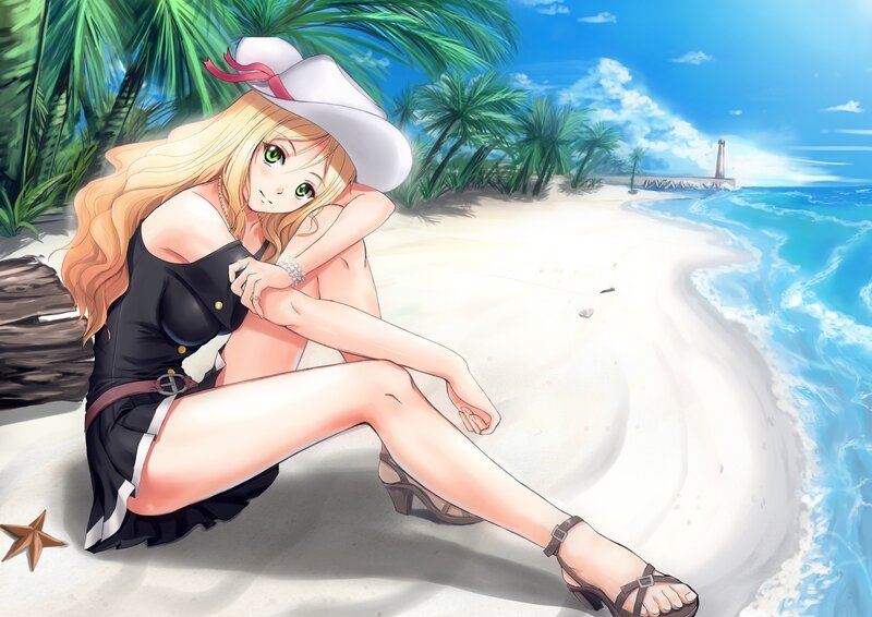 Anime girl on tropical beach