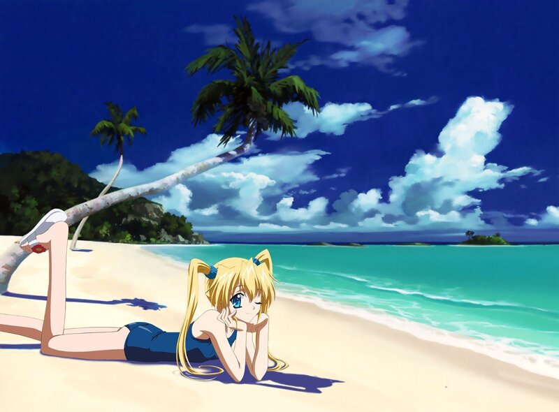 Anime girl on tropical beach
