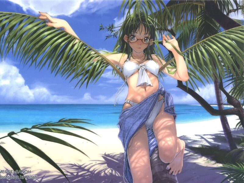 Anime girl on tropical beach
