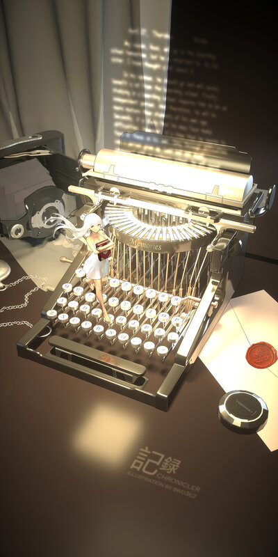 Anime Girl on Typewriter