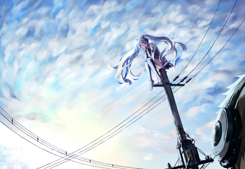 Anime Girl on Utility Pole — Blue