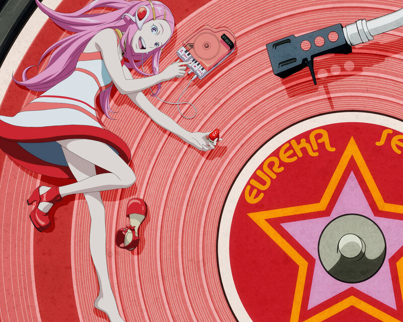 Anime girl on vinyl record