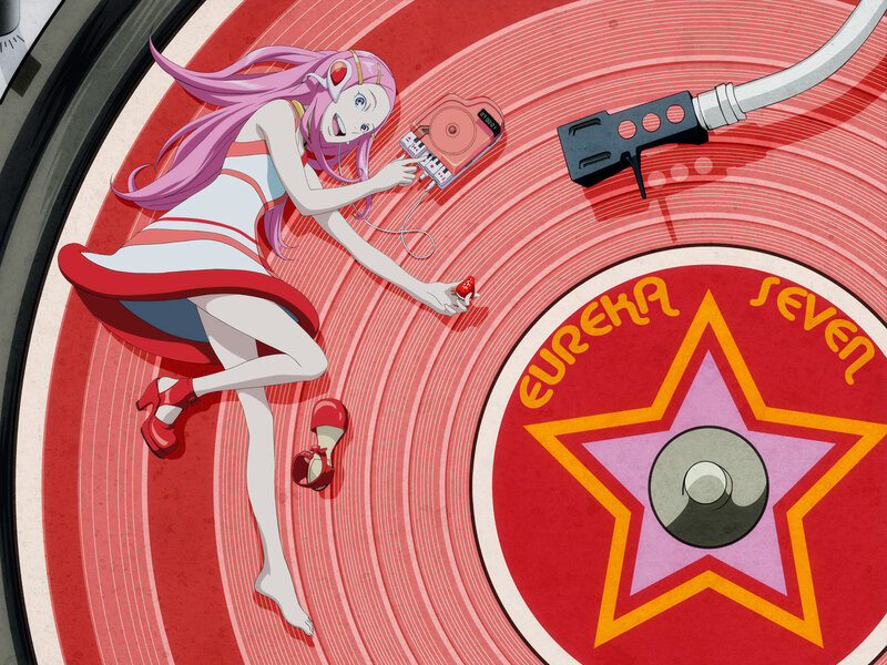 Anime girl on vinyl record