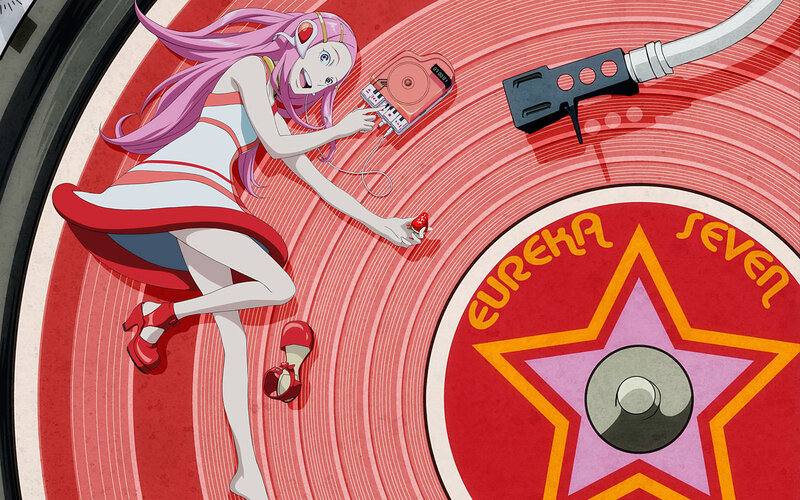 anime girl on vinyl record