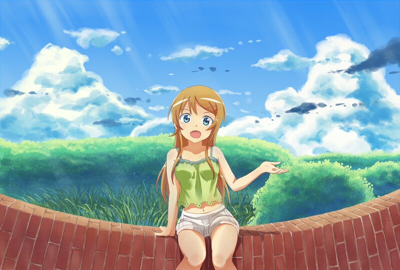 Anime Girl on Wall — Blue, Bright, Sunny