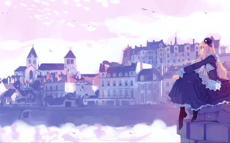 Anime Girl on Wall — Purple
