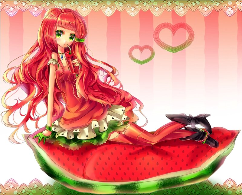 Anime Girl on Watermelon