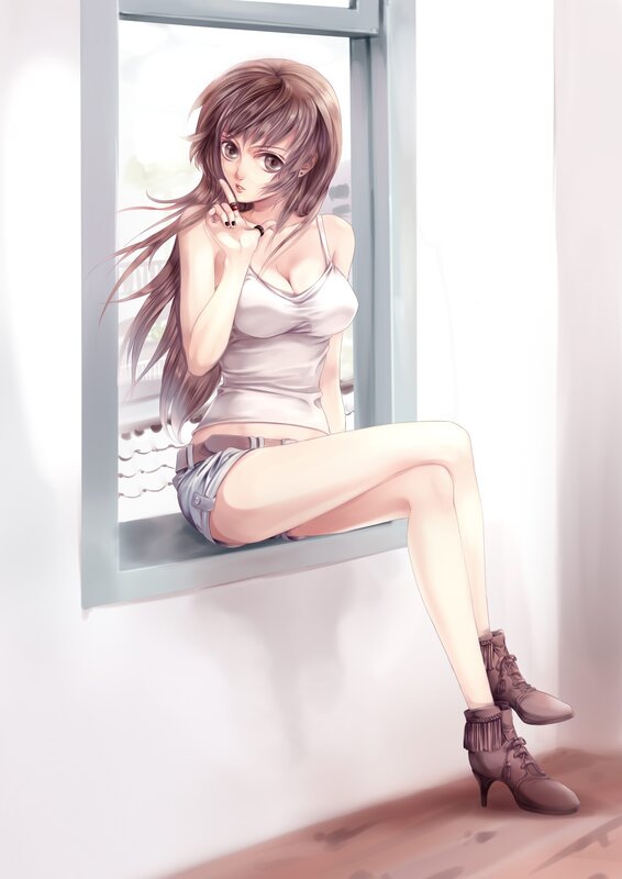 Anime Girl on Windowsill — White, Calm