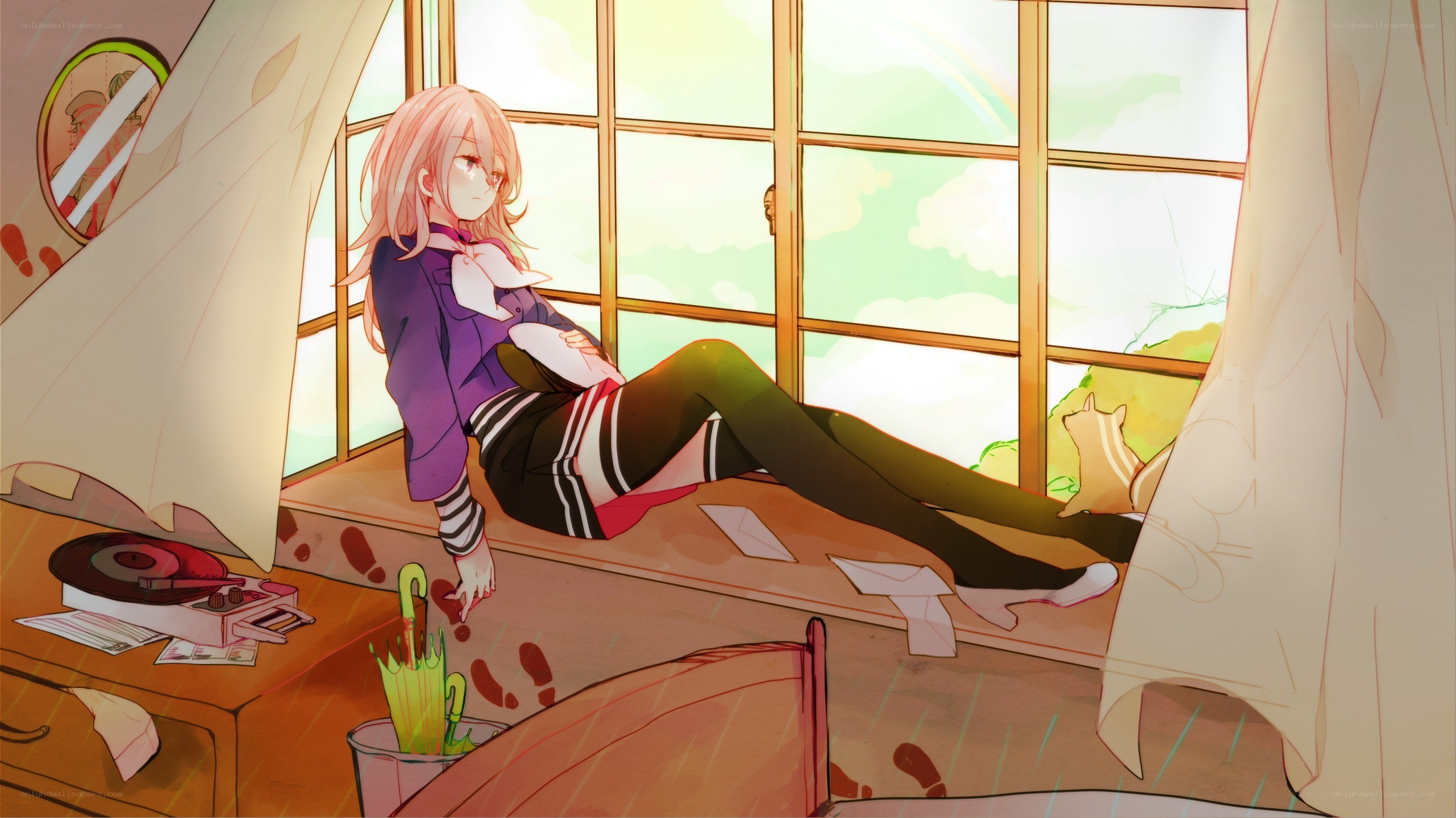 Anime girl on windowsill