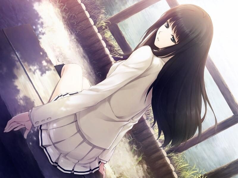 anime girl on wooden bridge