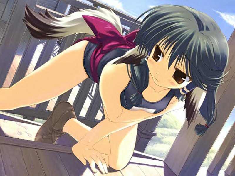 anime girl on wooden deck