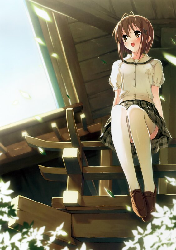 anime girl on wooden structure