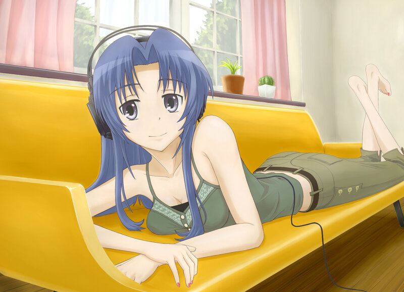 Anime girl on yellow couch