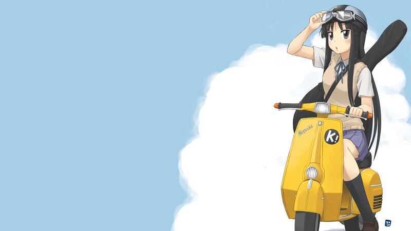 anime girl on yellow scooter