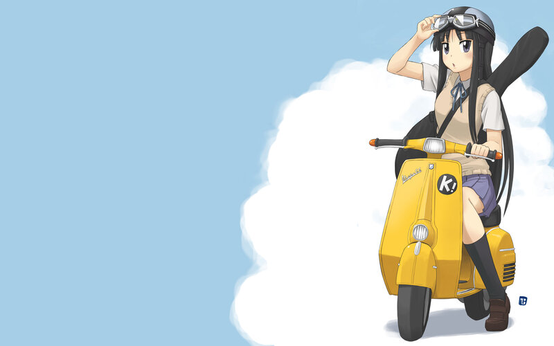 anime girl on yellow scooter