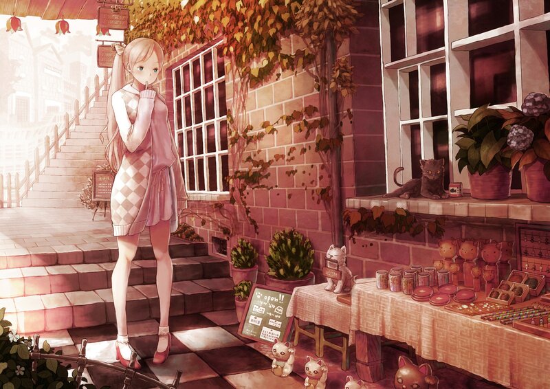 Anime girl outside a shop