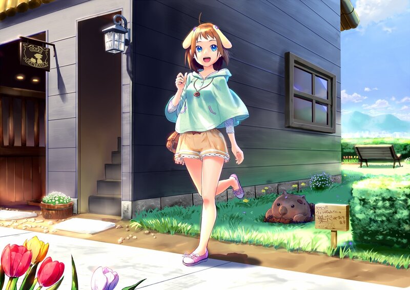 anime girl outside house