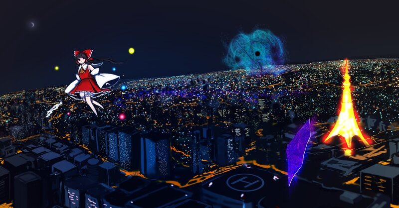 Anime Girl over City — Black