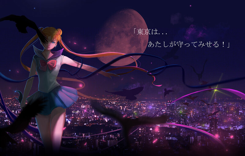 Anime Girl over City