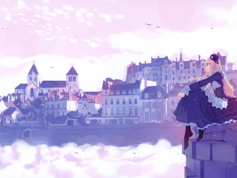 Anime girl overlooking a city