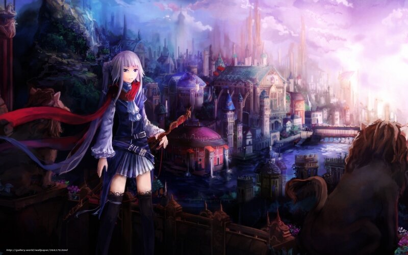 Anime girl overlooking a fantasy city