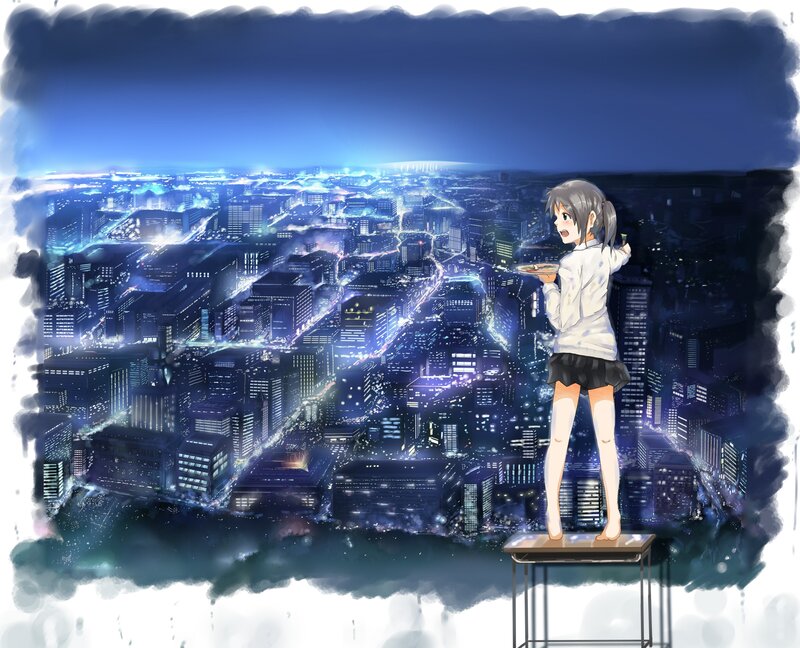 anime girl overlooking city