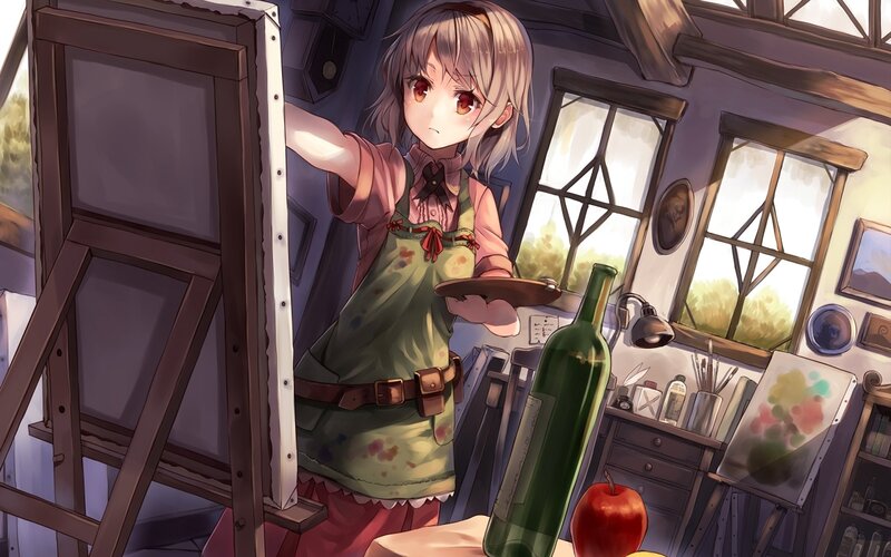 Anime Girl Painter — Green, Calm