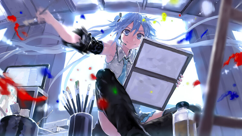 Anime Girl Painting — Blue, Energetic