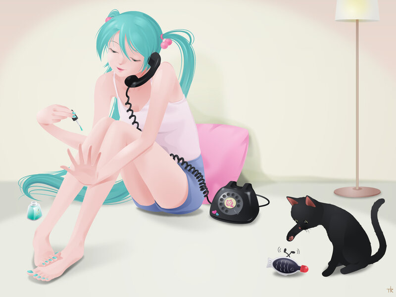 Anime Girl Painting Nails — Cyan