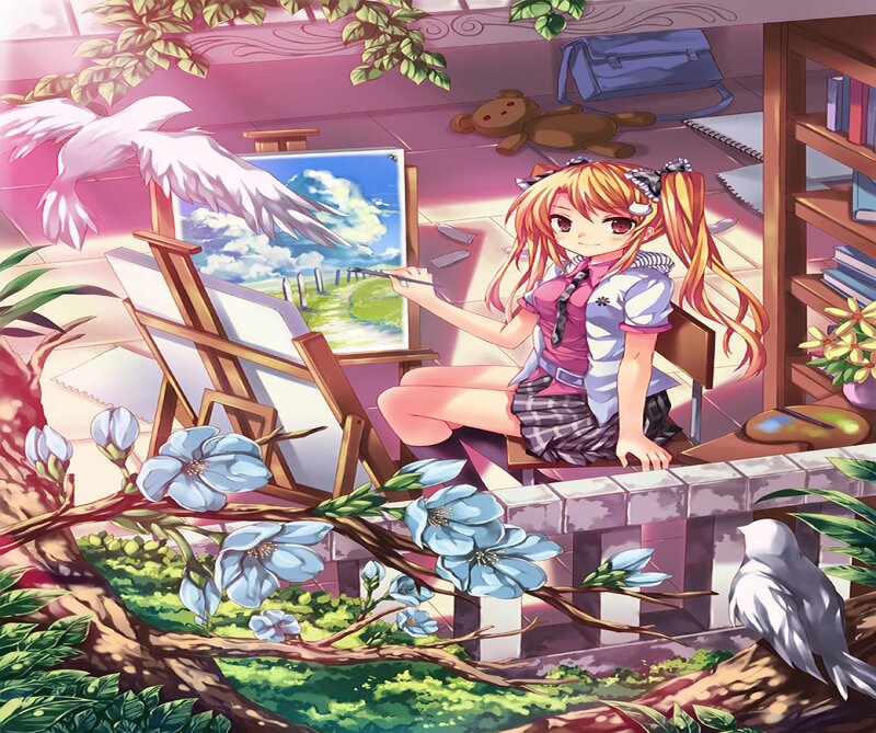 Anime Girl Painting — Pink