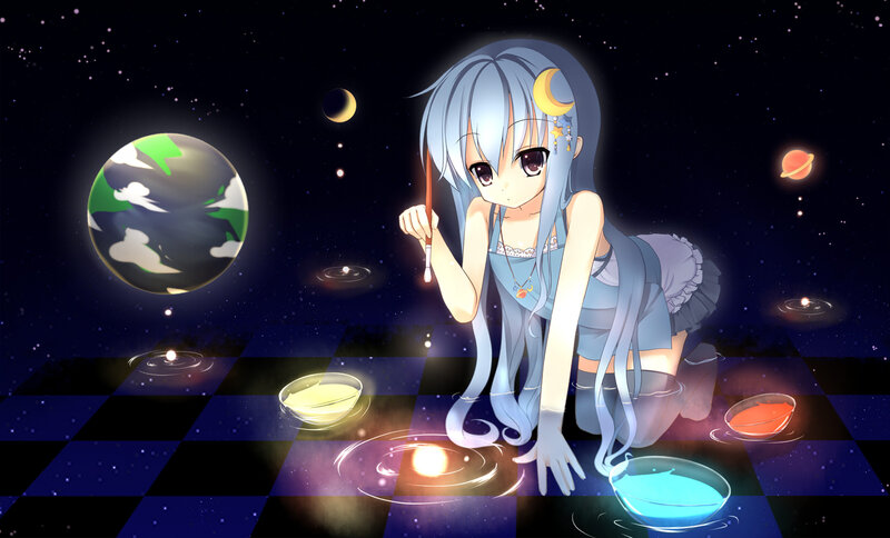 Anime Girl Painting Planets