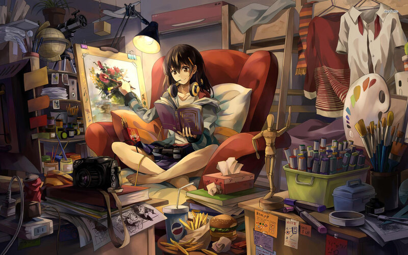 Anime Girl Painting — Red