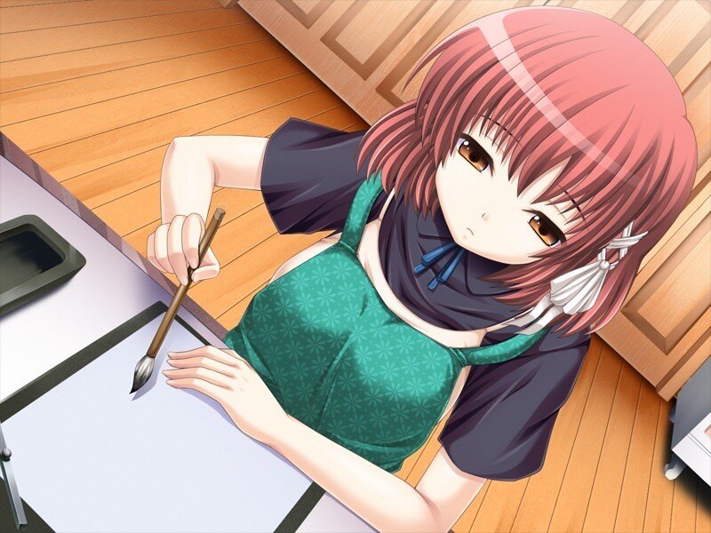 anime girl painting with brush