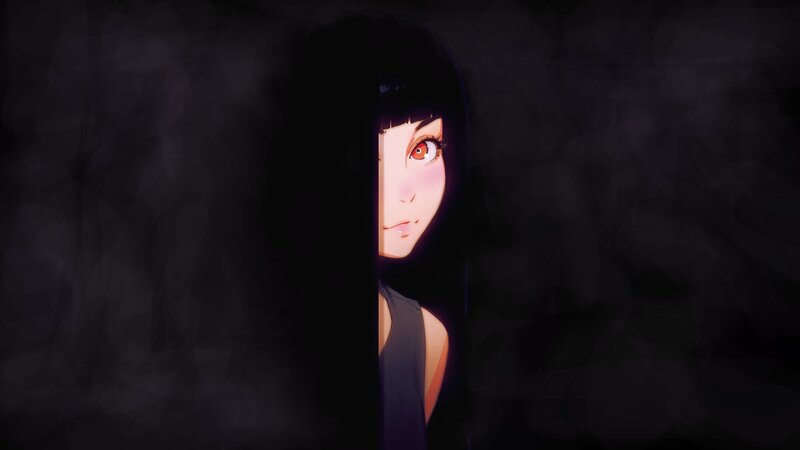 Anime Girl Peeking — Black, Dramatic