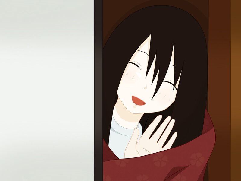 anime girl peeking from behind